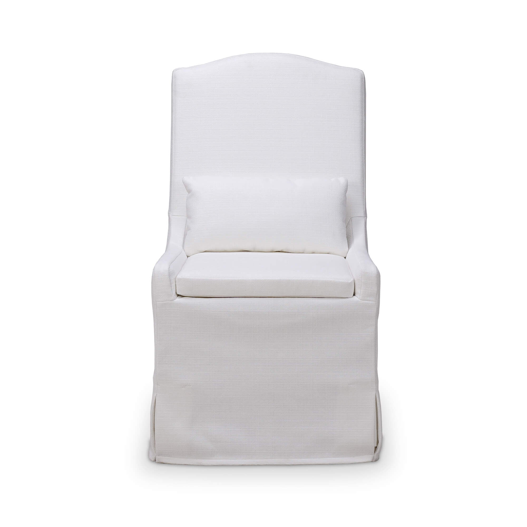 White slipcovered dining chair rental
