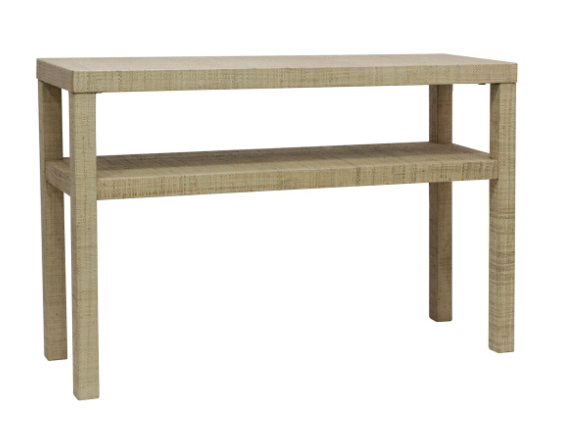 Raffia wrapped console table rental