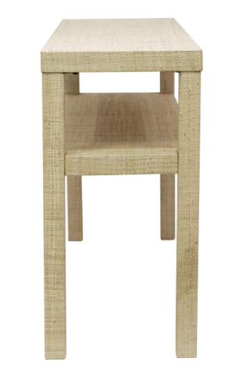 Raffia wrapped console table rental