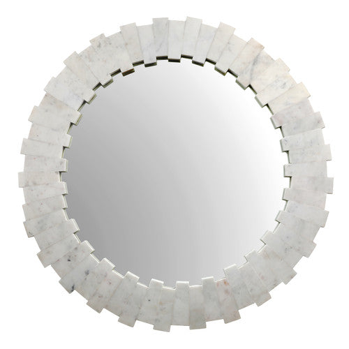 White marble Round mirror rental