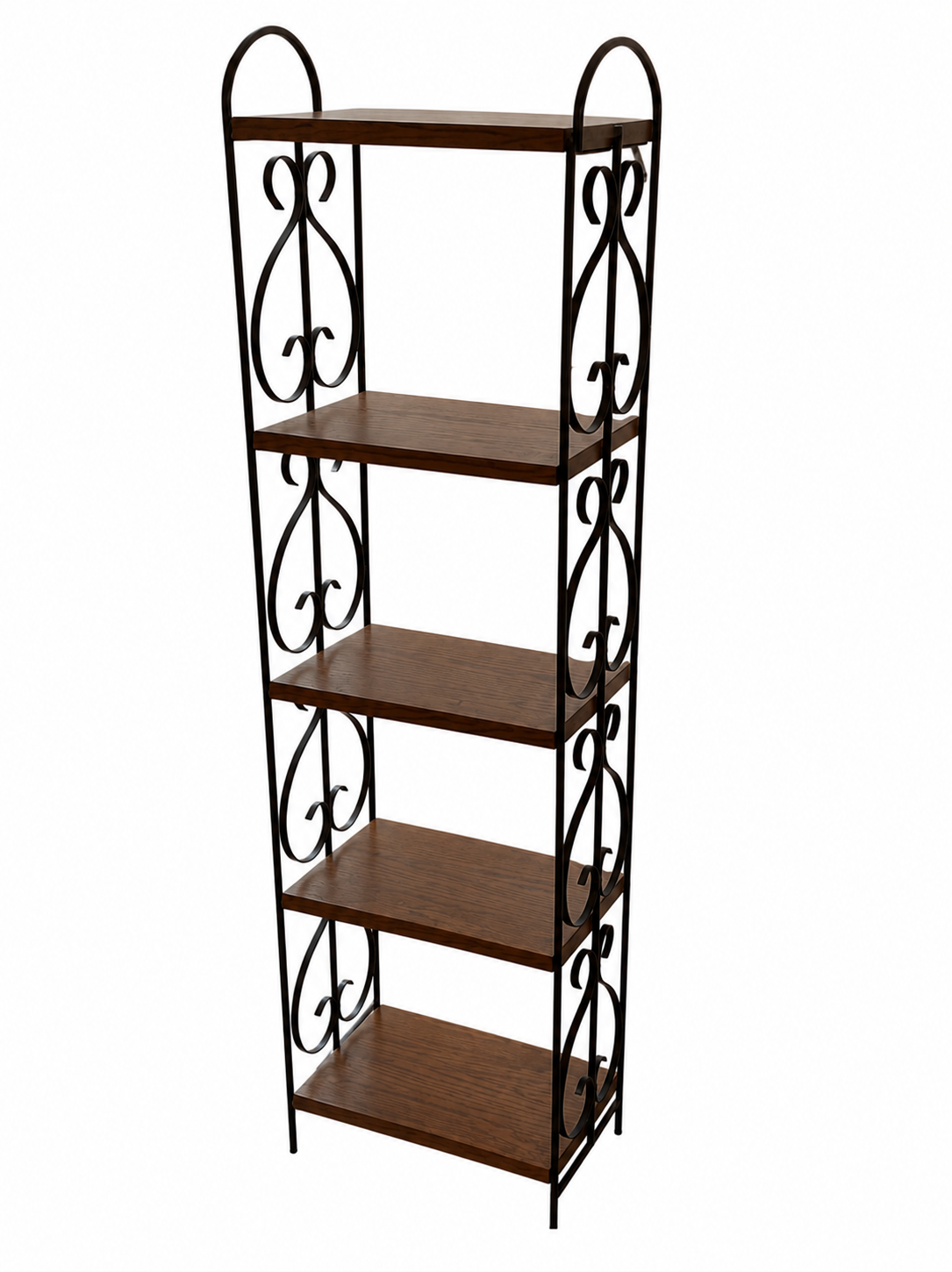 Wooden iron etagere tower shelf rental