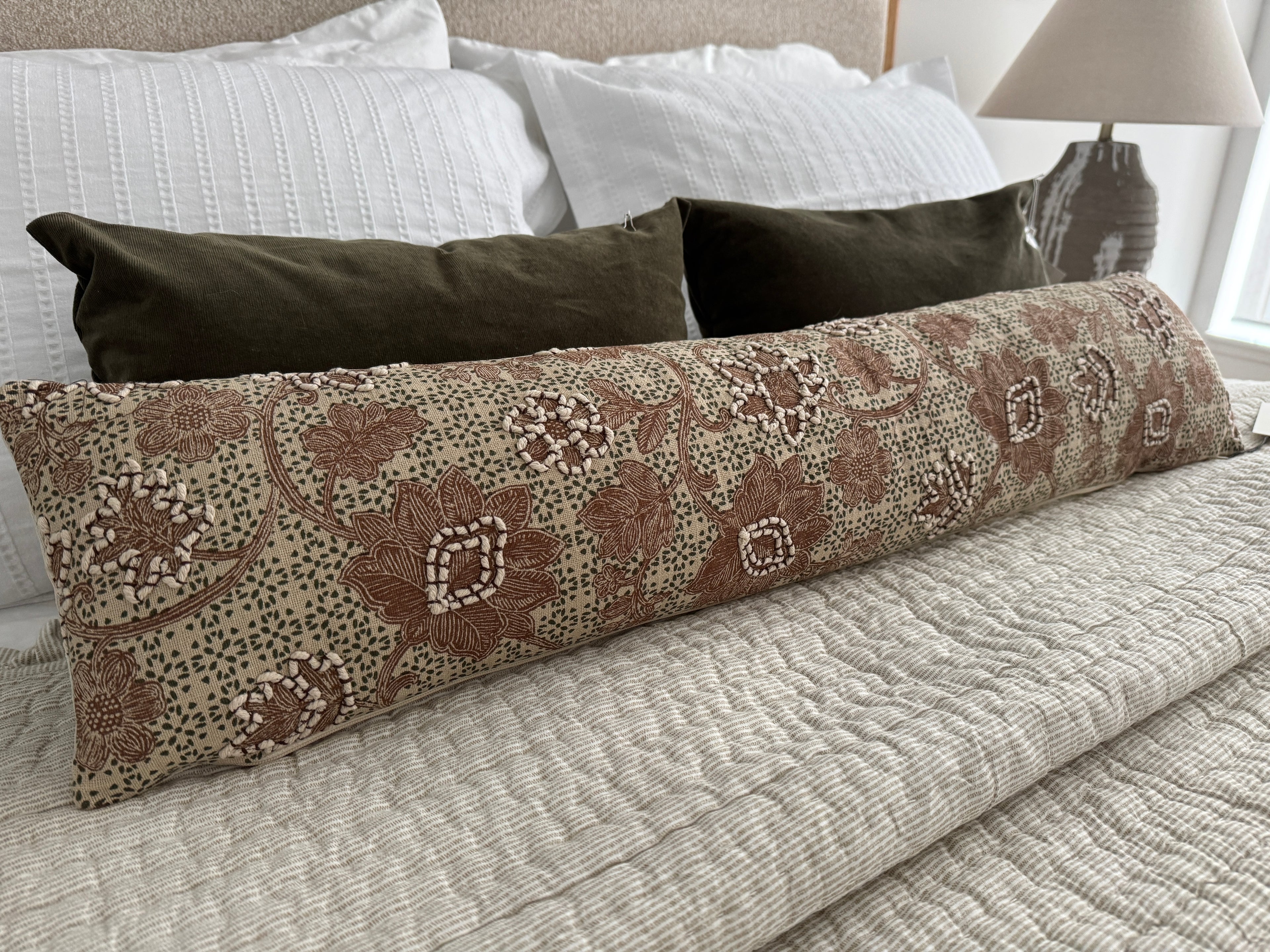 Rosa floral long pillow rental