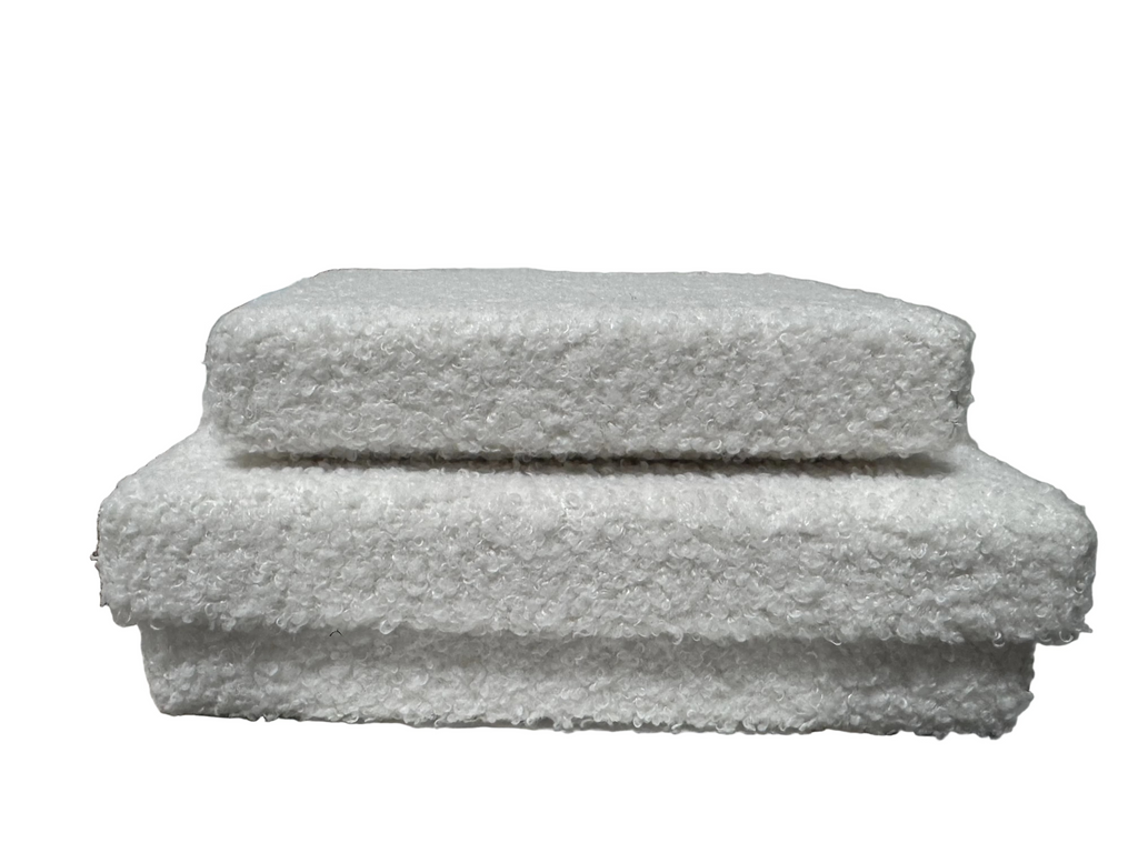 White Boucle stacked boxes rental