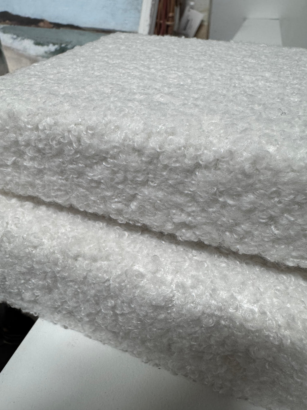 White Boucle stacked boxes rental