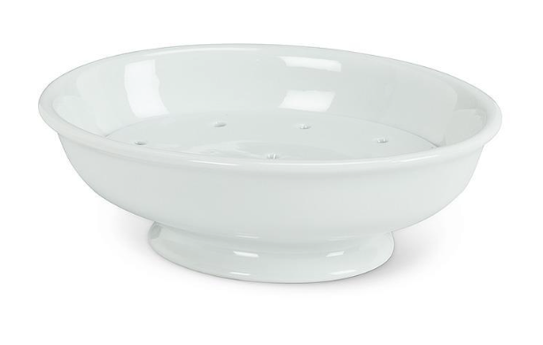 White ceramic Soap dish with soap + stainer base rental