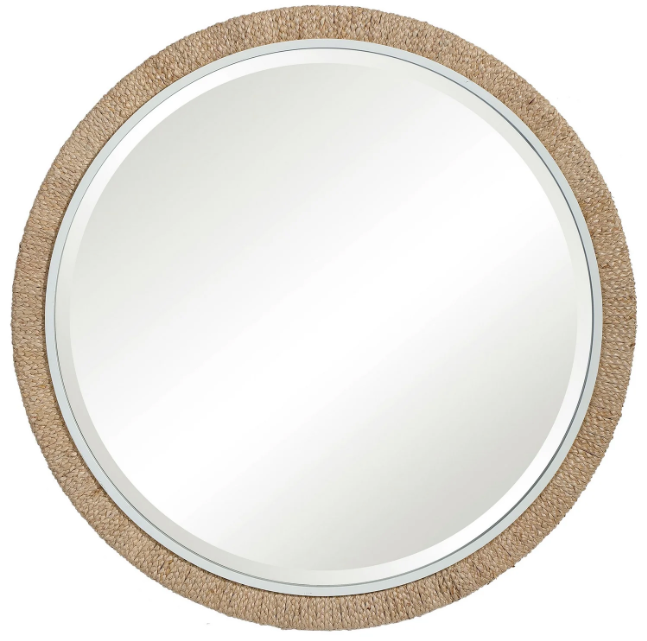 Banana leaf wrapped mirror 40" dia Rental ( coming soon)